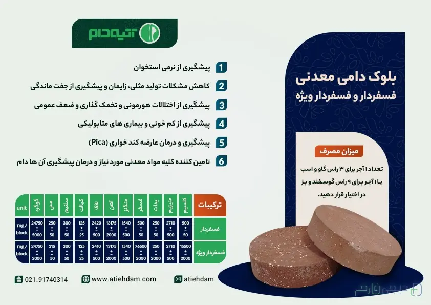 بلوک (آجر) دامی معدنی فسفردار ویژه ۳